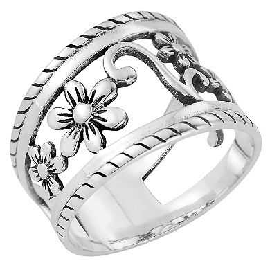 Sunkissed Sterling Sterling Silver Oxidized Graduated Flower Band Ring