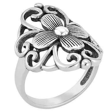 Sunkissed Sterling Sterling Silver Oxidized Flower Signet Ring