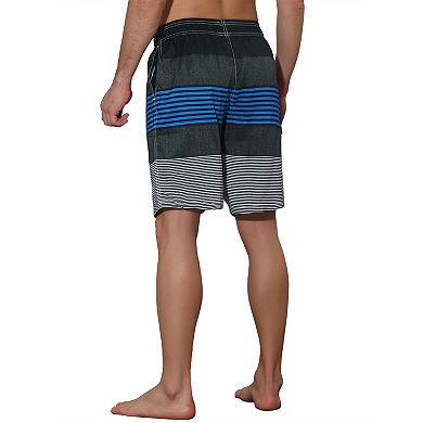 Men's Drawstring Waist Contrast Color Stripes Printed Summer Swim Shorts