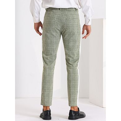 Men's Contrast Color Checked Flat Front Plaid Formal Pants Houndstooth Dress Pants