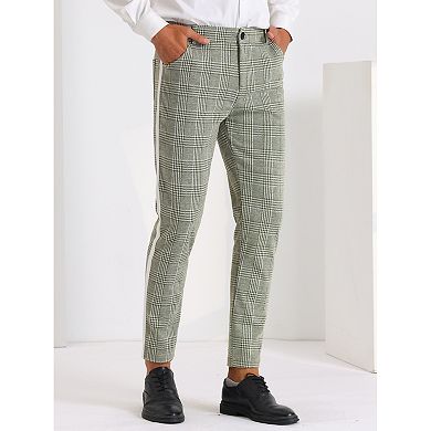 Men's Contrast Color Checked Flat Front Plaid Formal Pants Houndstooth Dress Pants