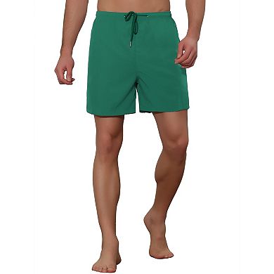 Men's Summer Solid Color Elastic Waistband Swim Beach Shorts