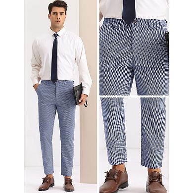 Dots Pattern Printed Dress Pants For Men's Slim Fit Flat Front Trouser