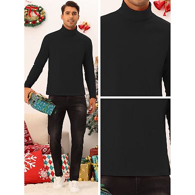 Turtleneck Top For Men's Slim Fit Long Sleeves Knitted Pullover T-shirt