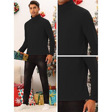 Turtleneck Top For Men's Slim Fit Long Sleeves Knitted Pullover T-shirt