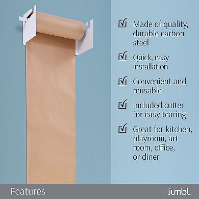Jumbl 12" Kraft Paper Wall Dispenser, Wall Mounted Paper Roll Dispenser With Paper Cutter