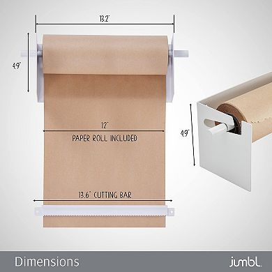 Jumbl 12" Kraft Paper Wall Dispenser, Wall Mounted Paper Roll Dispenser With Paper Cutter