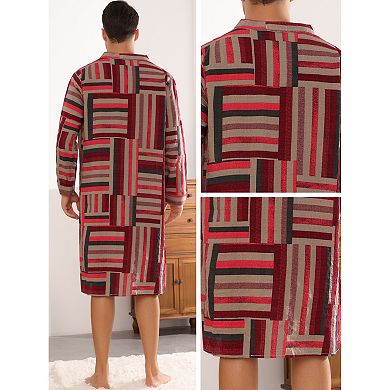 Nightshirts For Men's Long Sleeves Geometric Pattern Banded Collar Sleepshirts