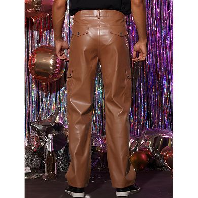 Faux Leather Pants For Men's Slim Fit Hip Hop Motorcycle Cargo Punk Trousers