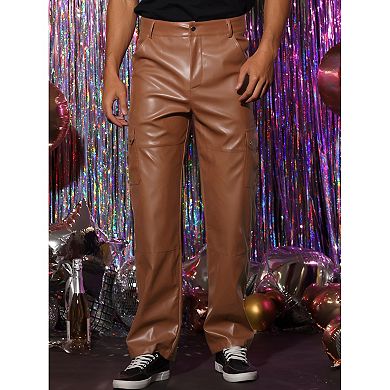 Faux Leather Pants For Men's Slim Fit Hip Hop Motorcycle Cargo Punk Trousers