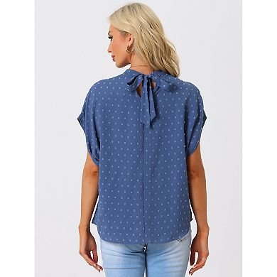 Women's Swiss Dots Pleated Crew Neck Short Sleeve Casual Summer Top