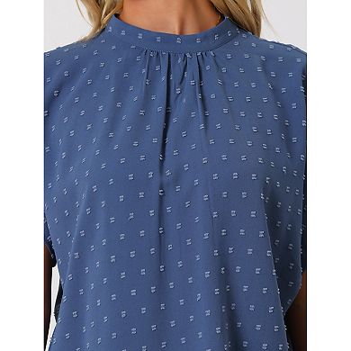 Women's Swiss Dots Pleated Crew Neck Short Sleeve Casual Summer Top