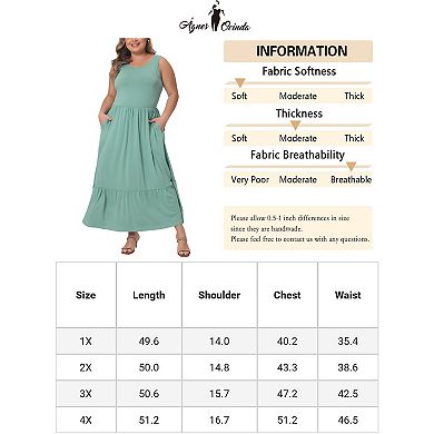 Women's Summer Sleeveless Loose Maxi Dress Casual Tiered With Pockets Plus Size