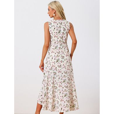 Women's Floral Print Summer A-line High Low Side Slit Sleeveless Midi Dress