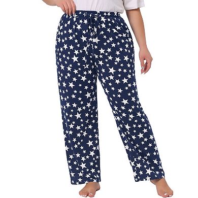 Plus Size Pajama Pant For Women Comfy Star Print Nightwear With Pocket Lounge Pants
