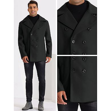 Double Breasted Pea Coat For Men's Formal Notch Lapel Long Trench Coat