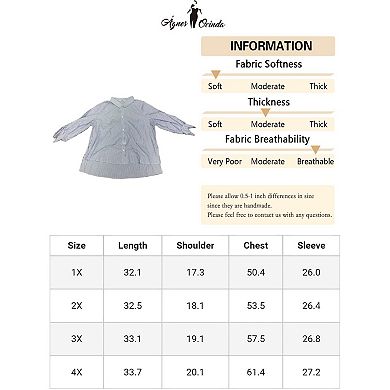 Plus Size Shirts For Women Button Down Collared Long Sleeve Classic Office Work Striped Blouse