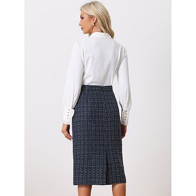 Women's Plaid Tweed High Waist Work Office Bodycon Pencil Skirt