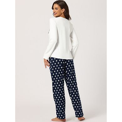 Womens Plaid Long Sleeve Sleepwear Lounge Pants With Pockets Pajama Set