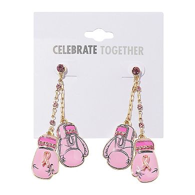 Celebrate Together™ Gold Tone Crystal Pink Boxing Gloves Breast Cancer Drop Earrings