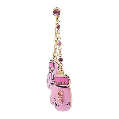 Celebrate Together??? Gold Tone Crystal Pink Boxing Gloves Breast Cancer Drop Earrings