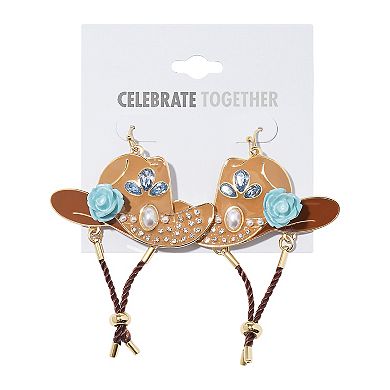 Celebrate Together??? Gold Tone Crystal & Simulated Pearl Pearl Cowboy Hat Drop Earrings