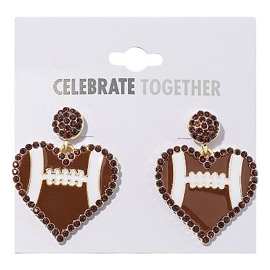 Celebrate Together??? Gold Tone Crystal Heart Football Drop Earrings