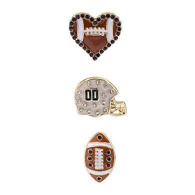 Celebrate Together??? Gold Tone Crystal Football, Heart, & Helmet Stud Earring Set