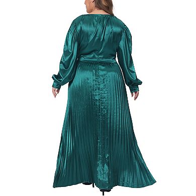 Women's Plus Size Fall Lantern Long Sleeve Flowy Swing Pleated Maxi Dresses