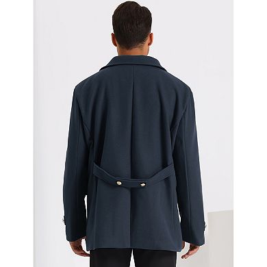 Double Breasted Pea Coat For Men's Notched Collar Classic Winter Overcoat