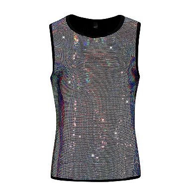 Sequin Tank Top For Men's Shiny Nightclub Party Metallic Sleeveless T-shirts