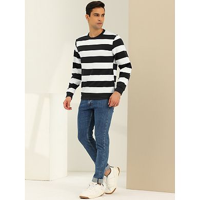 Men's Striped Sweatshirt Regular Fit Round Neck Long Sleeves Printed Pullover Sweatshirts