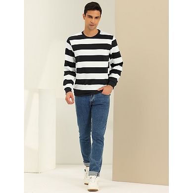 Men's Striped Sweatshirt Regular Fit Round Neck Long Sleeves Printed Pullover Sweatshirts