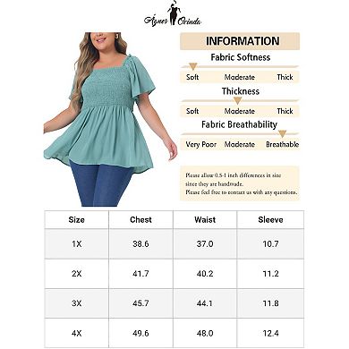 Plus Size Summer Tops For Women Square Neck Short Sleeve Ruffle Hem Casual Loose Fit Blouse Top