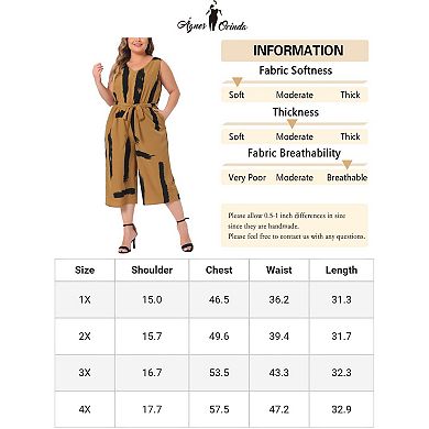 Plus Size Rompers For Women Wrap V Neck Sleeveless Tie Waist With Pockets