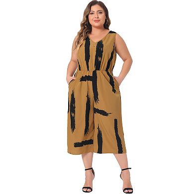 Plus Size Rompers For Women Wrap V Neck Sleeveless Tie Waist With Pockets