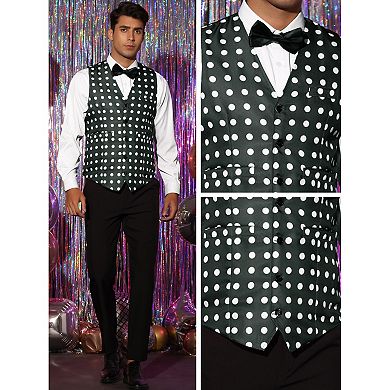 Dress Vest For Men's Slim Fit V-neck Sleeveless Polka Dots Pattern Waistcoat