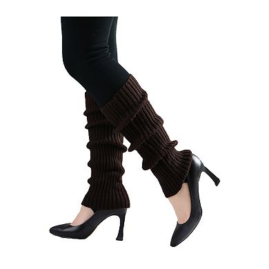 Women's Knitted Design Solid Warm Thick Knee High Length Ribbed Leg Warmers