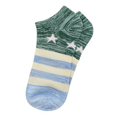 Women Low Cut Stripes Stars Pattern Ankle Socks 5 Pairs