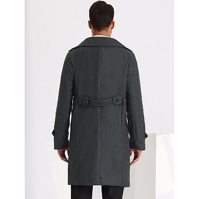 Pea Coat For Men's Winter Notched Lapel Double Breasted Long Coats