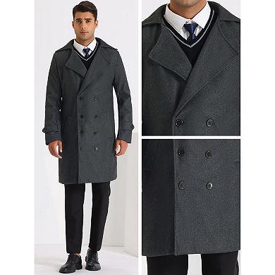 Pea Coat For Men's Winter Notched Lapel Double Breasted Long Coats