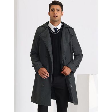 Pea Coat For Men's Winter Notched Lapel Double Breasted Long Coats