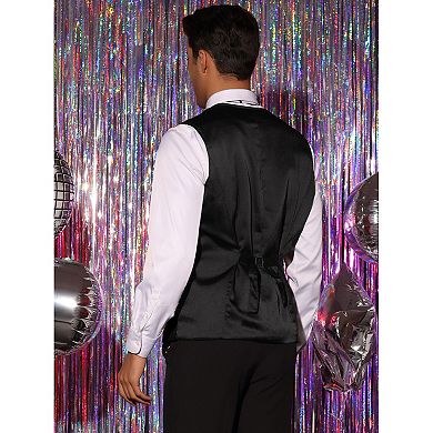 Sequins Vest For Men's V-neck Slim Fit Shiny Disco Party Sleeveless Waistcoat Bowtie