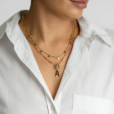 Adornia 14k Gold Plated Layered Initial Toggle Necklace