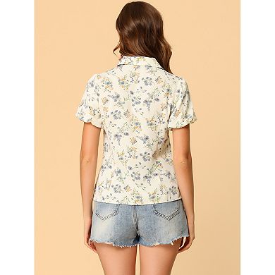 Floral Shirt For Women's Notched Lapel Summer Casual Button Up Tops