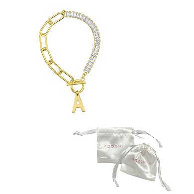Adornia Gold Tone Half Crystal & Half Paperclip Initial Toggle Bracelet