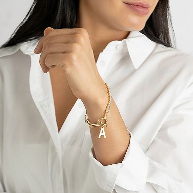 Adornia Gold Tone Half Crystal & Half Paperclip Initial Toggle Bracelet