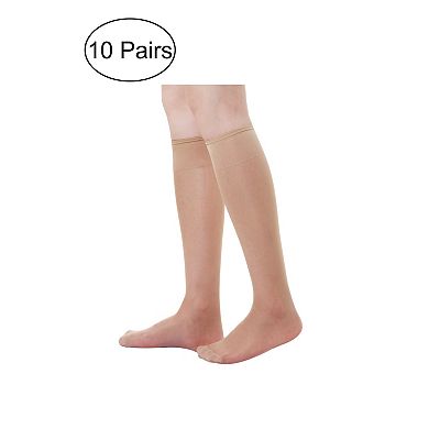 Women Knee High Reinforced Toe 10 Pairs Sheer Silky Stockings