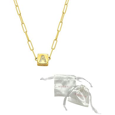 Adornia Gold Tone Cubic Zirconia Adjustable Initial Cube Paperclip Necklace