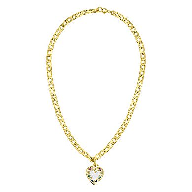 Adornia 14K Gold Plated Figaro Chain Mother-of-Pearl Heart Necklace